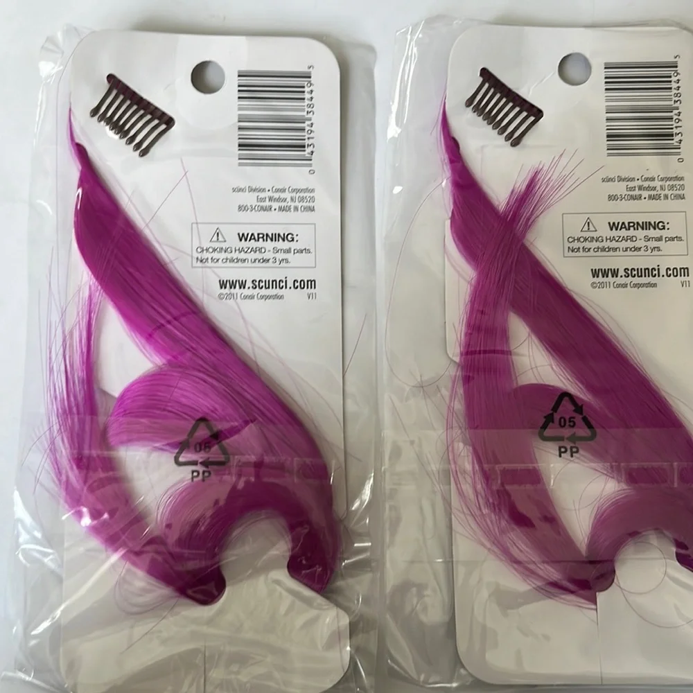 NWT Set of Two 18 inch “hot streaks” bright purple faux hair extensions